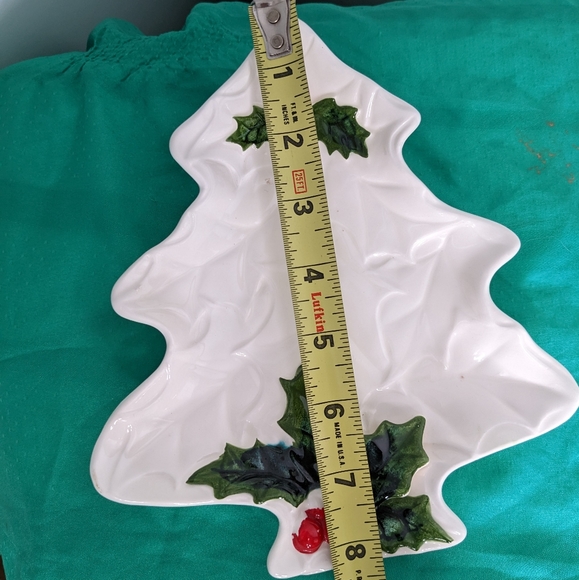 Lefton ceramic Christmas Tree candy nut dish Vintage 70s 6072 white green red - Picture 4 of 6
